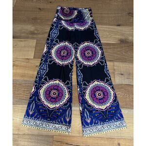 Uptown USA Wide Leg Pants Lounge Fold Over Waist Boho Festival Hippy